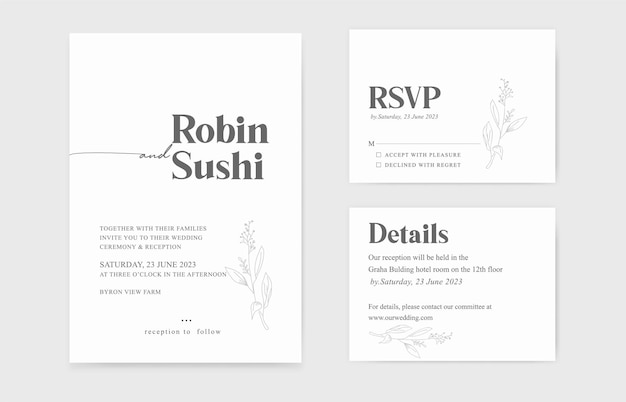 Minimalist Wedding Invitation Set Simple Elegant Wedding Invitation Template Printable