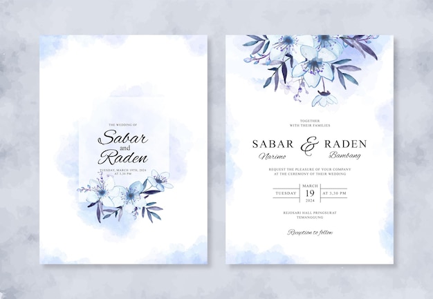 Minimalist wedding invitation with hand painted watercolor floral