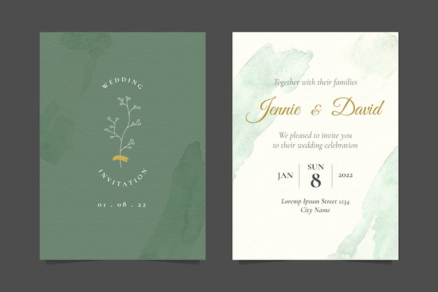 Minimalist wedding invitation with simple botanical line art illustration