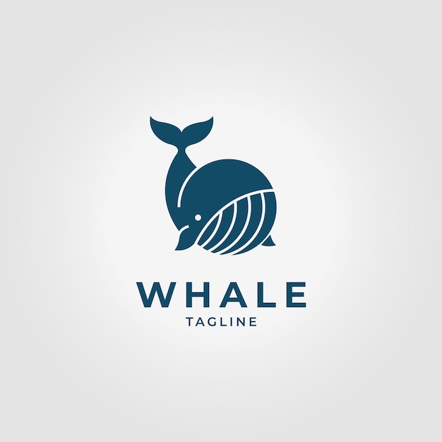 Minimalist whale logo icon vintage vector illustration design