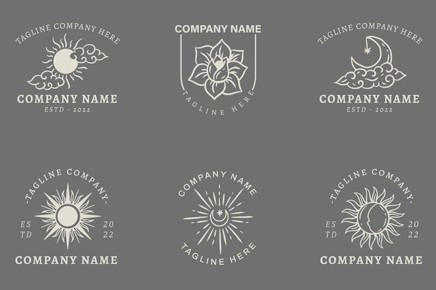 Minimalist White Mystical Logo Templates With Element On Gray Pastel