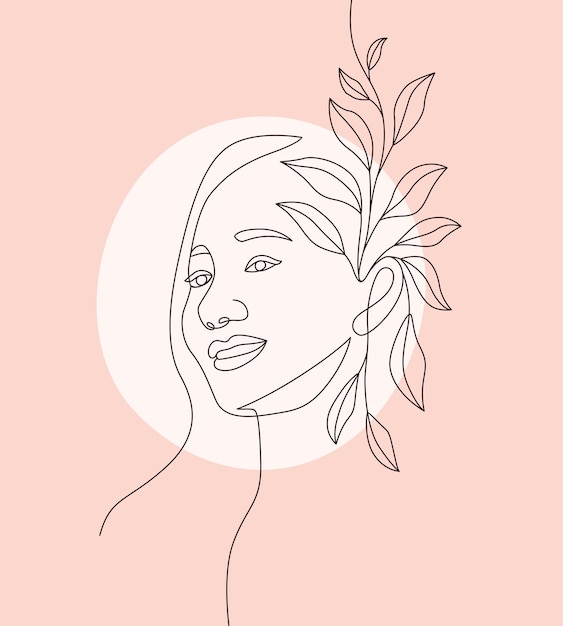 Minimalist woman and leaf design in single line art style