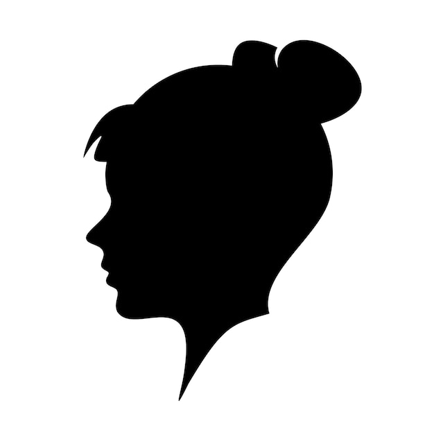 Minimalist Woman With Cute Korean Double Bun Hair Style Silhouette Vector Illustration