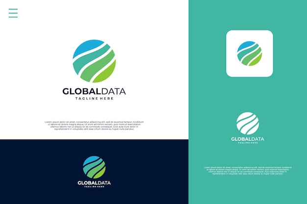 Vector minimalist world wave combination logo design