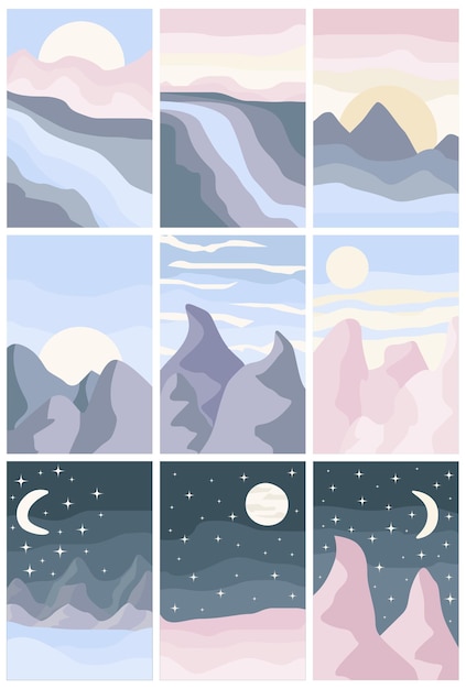 Minimalistic abstract landscape set