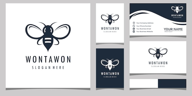 Minimalistic bee design logo template and business card design