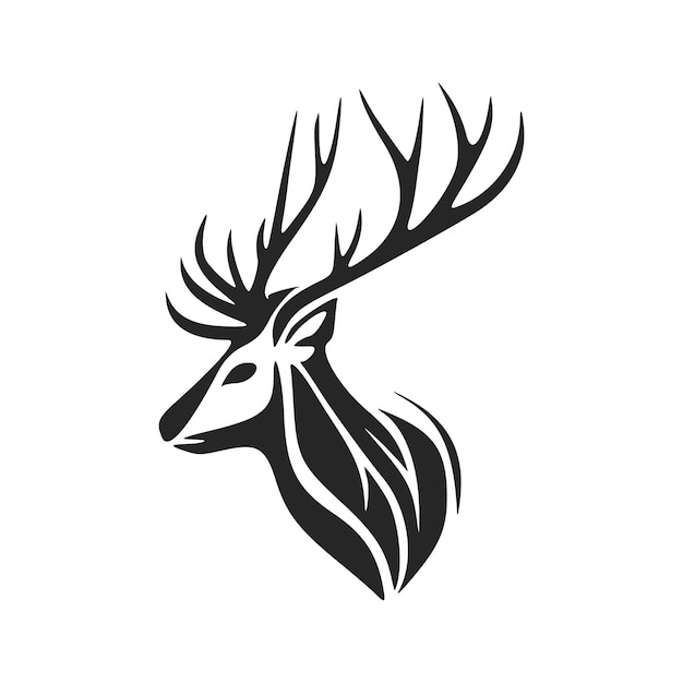 Minimalistic black and white vector logo depicting a deer with antlers