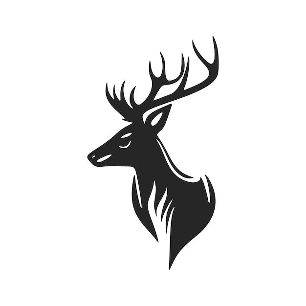 Minimalistic black and white vector logo for a technology company featuring a deer with big antlers