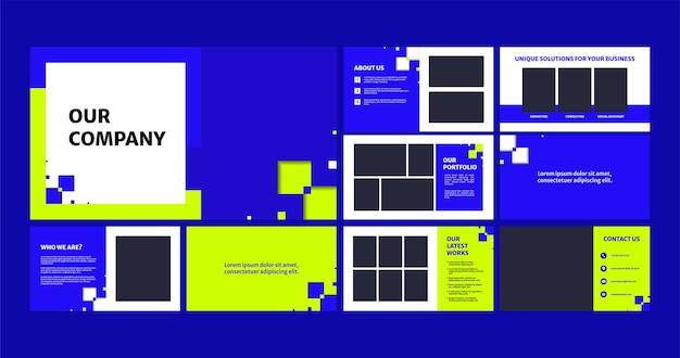 Vector minimalistic blue presentation template with geometric square pattern business corporate concepts