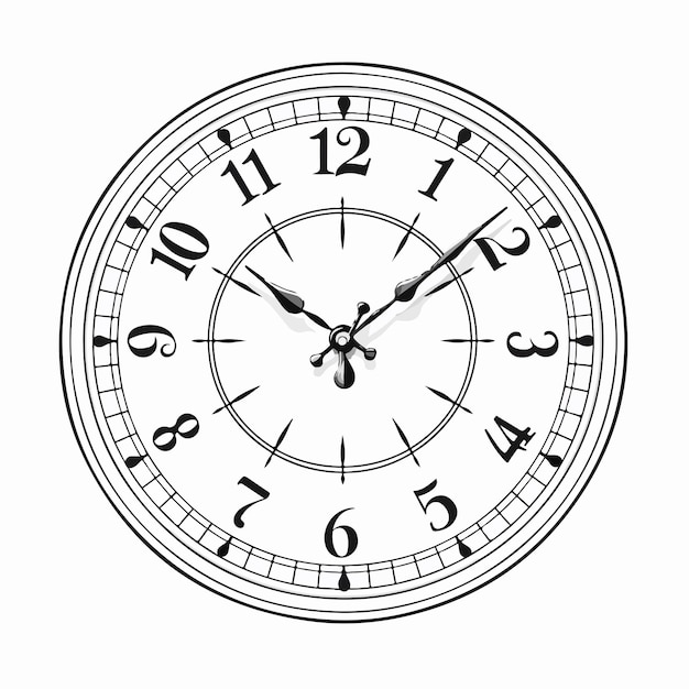 Minimalistic Clock Line Vector Illustration on White Background