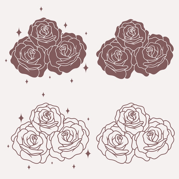 Minimalistic colection vector illustration of roses