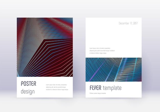 Minimalistic cover design template set. Red abstract lines on white blue background. Eminent cover design. Juicy catalog, poster, book template etc.