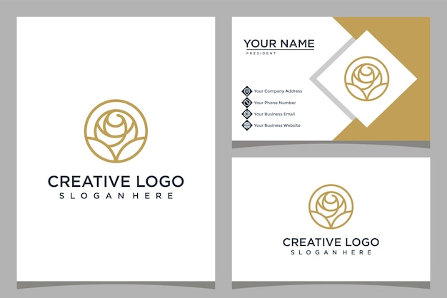 Minimalistic design rose logo template with business card design