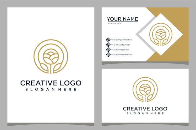 Minimalistic design rose logo template with business card design