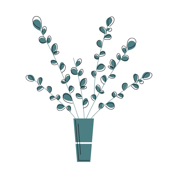 Minimalistic flat vector illustration of home decorative green plant in a pot on white background