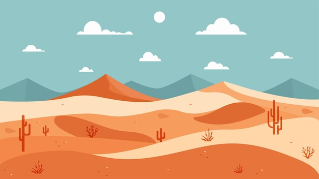 minimalistic flat vector illustration of landscape desert in pastel colors desktop wallpaper