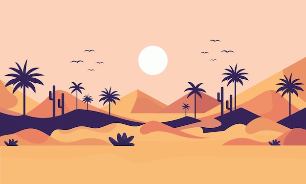 minimalistic flat vector illustration of landscape desert in pastel colors desktop wallpaper