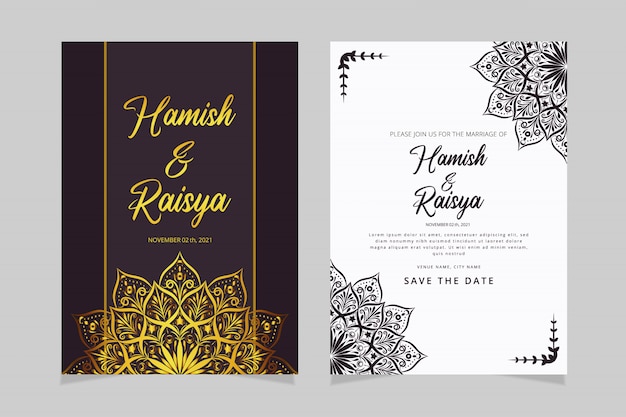 Minimalistic floral mandala wedding invitation card