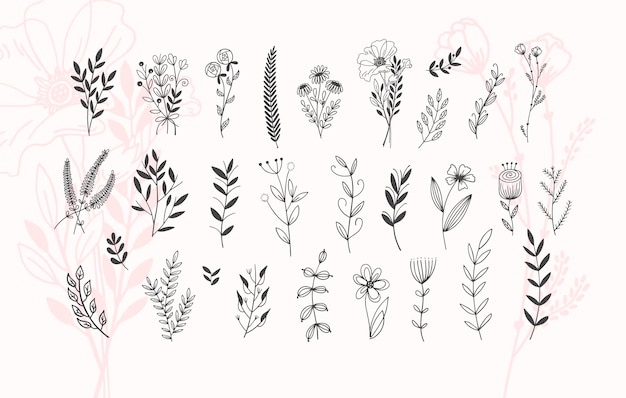 Minimalistic flower graphic sketch drawing trendy tiny tattoo design floral botanic element