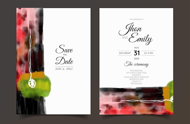 Minimalistic hand painted abstract for a wedding invitation postcard or brochure cover design