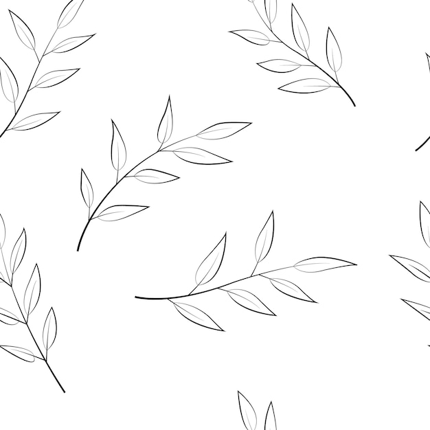 Vector minimalistic line art pattern with plant branches isolated on white background