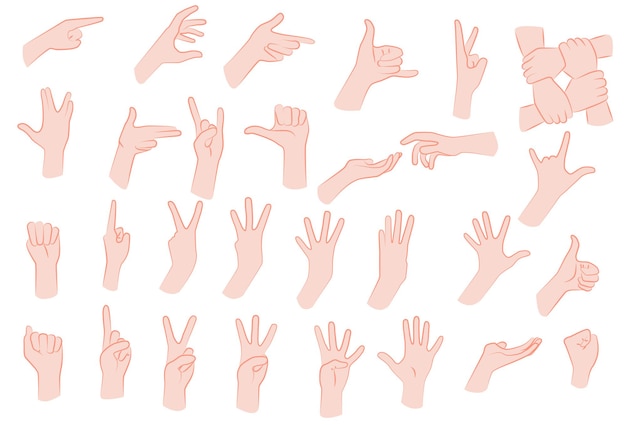 Minimalistic line illustration set of hands positions and gestures