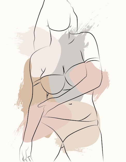 Minimalistic linear female figure Abstract nude sensual linear art