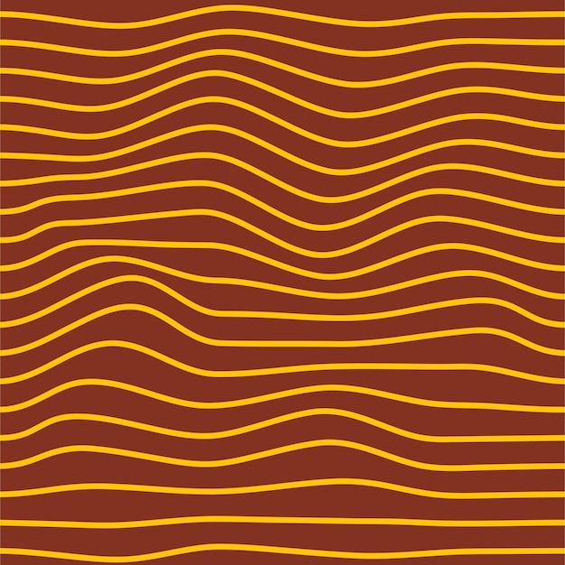 Minimalistic linear seamless pattern with yellow wavy distorted thin horizontal lines on a brown