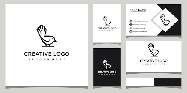 minimalistic little bird logo design template with business card design