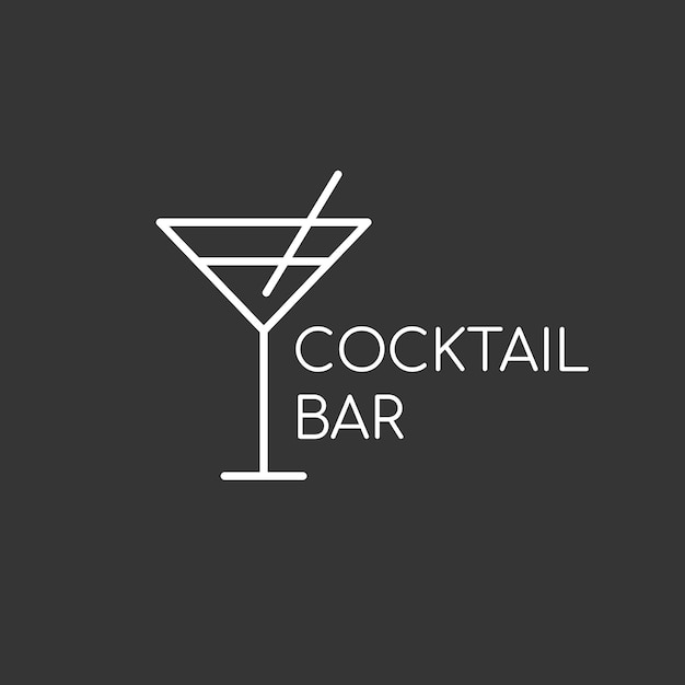 Minimalistic logo for alcoholic bar, shop, restaurant. Martini cocktail glass with a straw on a black background with the inscription "cocktail bar".