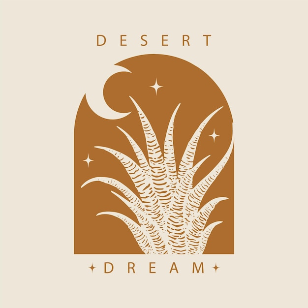 Vector minimalistic logo design with cactus illustration modern aesthetic art desert dream flat badge