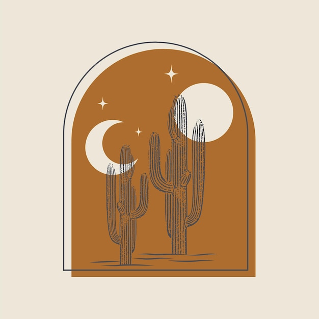 Vector minimalistic logo design with cactus illustration modern aesthetic vector art desert dream