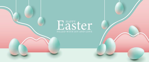 Vector minimalistic multicolored easter background with easter eggs easter poster banner cover design background for promotions