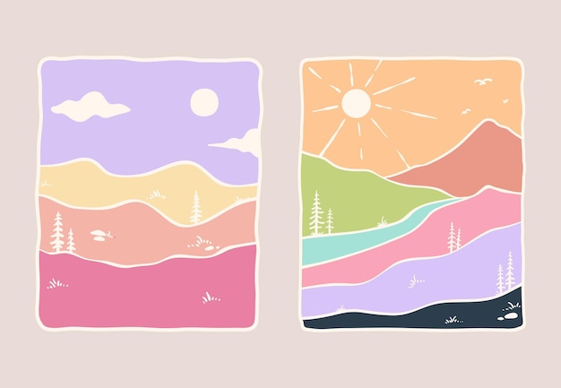 minimalistic nature illustration with soft colors