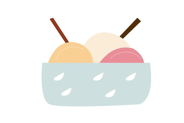 Minimalistic  scoops of ice cream in a dish in trendy colors Illustration with sweets