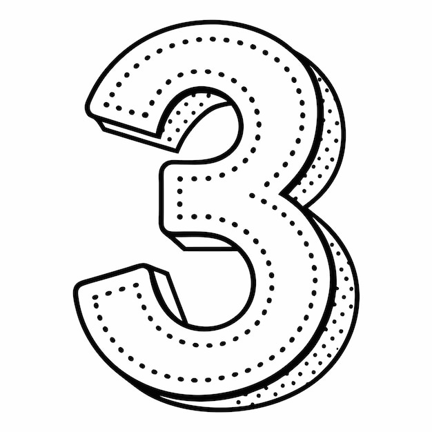 Vector a minimalistic traced number 3 letter having dotted outline vector on white background