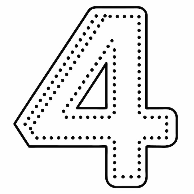 Vector a minimalistic traced number 4 letter having dotted outline vector on white background