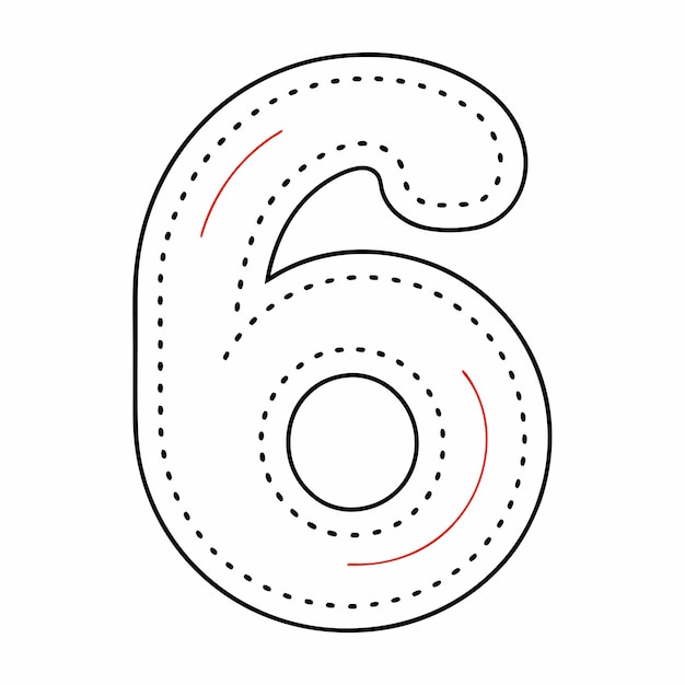 Vector a minimalistic traced number 6 letter having dotted outline vector on white background