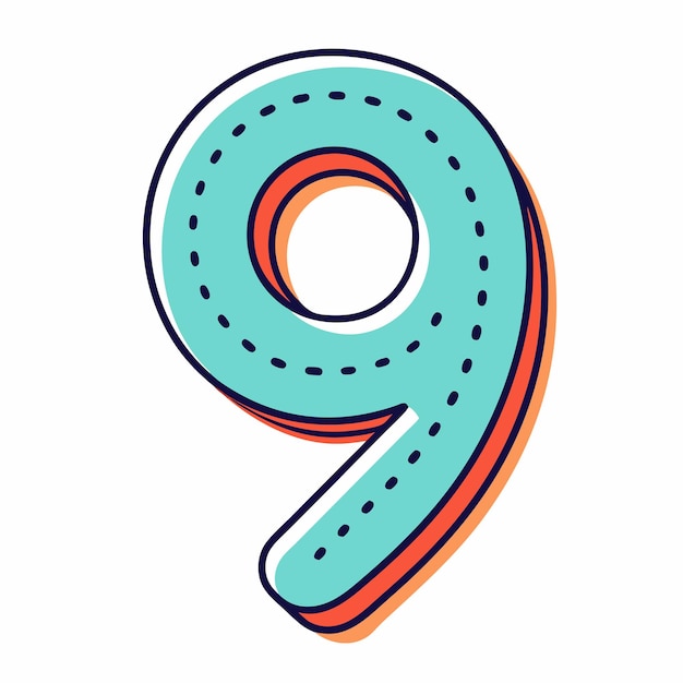 a minimalistic traced number 9 letter having dotted outline vector on white background