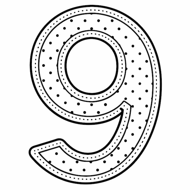 Vector a minimalistic traced number 9 letter having dotted outline vector on white background