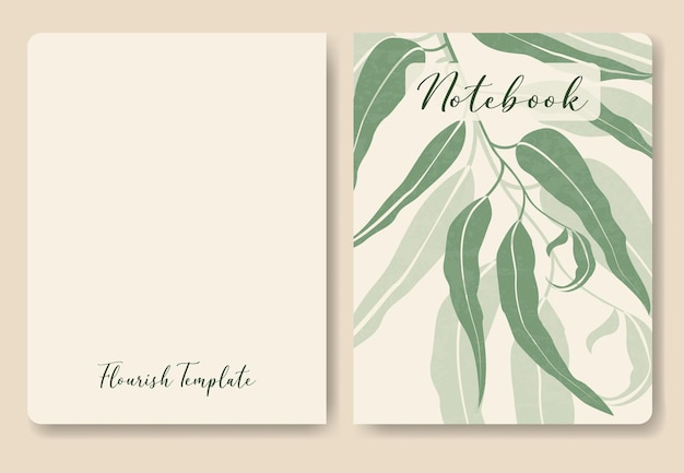 Minimalistic willow leaves template for notebook Modern trendy vector illustrations