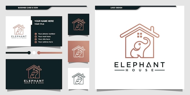 Minimallist elephant house logo design with modern gradient colour style and business card Premium vekto