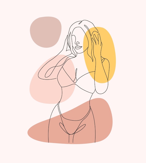 Minimally drawn beautiful woman in line art style