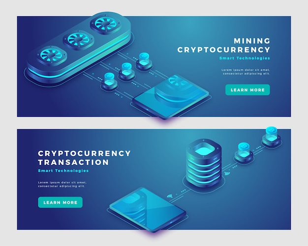 Vector mining cryptocurrency and transaction concept banner template