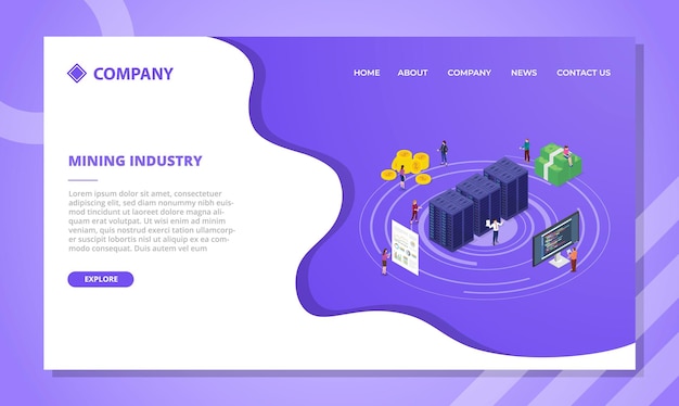 Mining industry crypto currency concept for website template or landing homepage with isometric style vector