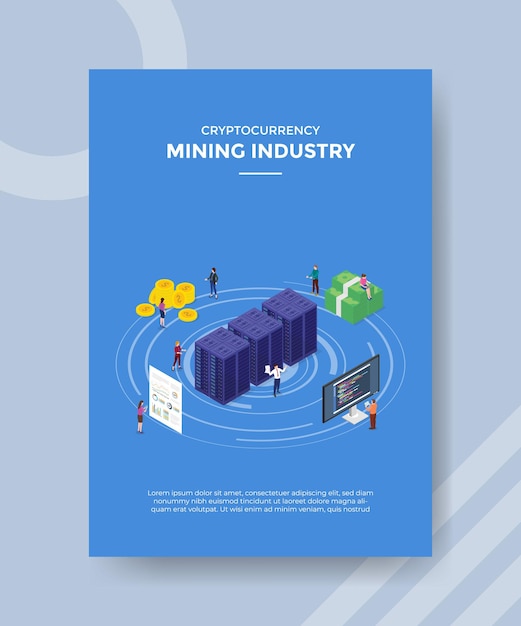 Mining industry cryptocurrency concept for template banner and flyer with isometric style vector