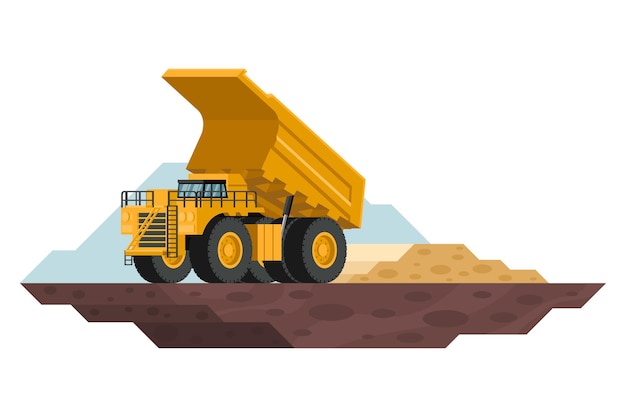 Mining truck unloading construction and mining waste with heavy machinery 3d