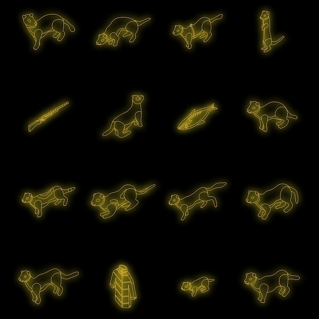 Mink icons set vector neon