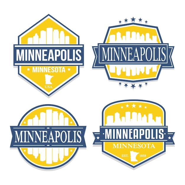 Minneapolis Minnesota Set of Travel and Business Stamp Designs