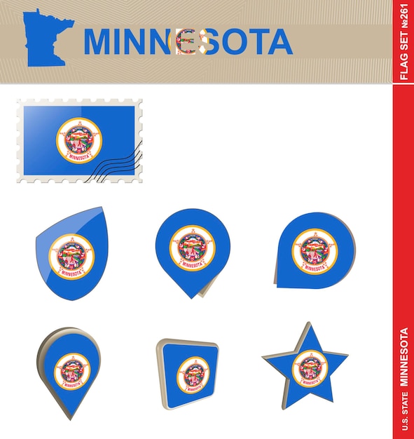 Minnesota Flag Set US state Flag Set 261 Vector